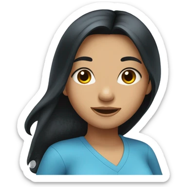 Girl with a long black hair and blue shirt sticker