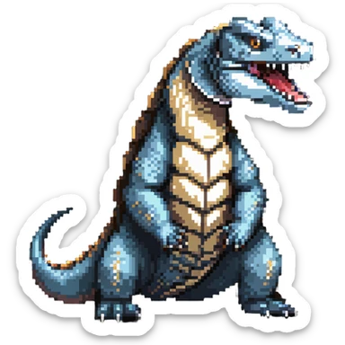 Pixel art komodo dragon with detailed scales and forked tongue sticker