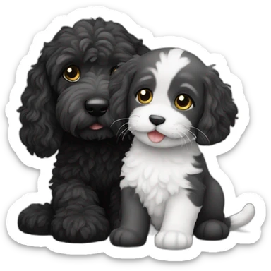 All Black adult labradoodle and a white grey kitten sticker
