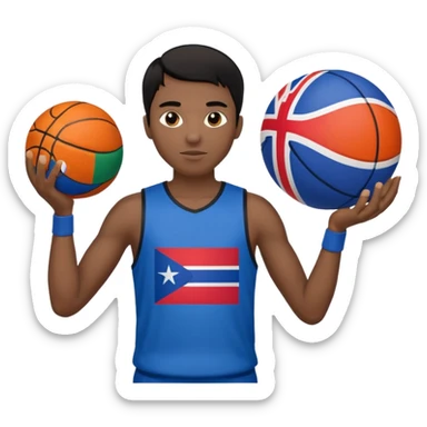 light black skin guy black hair in one hand basketball ball and in othe slovenian flag sticker
