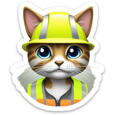Construction Cat with high visibility vest and hard hat futuristic  sticker