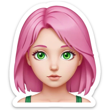 pink haired girl portrait green eyes  sticker