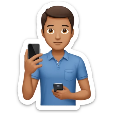 man casual clothes holding a phone sticker