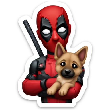 Deadpool holding German shepherd puppy sticker
