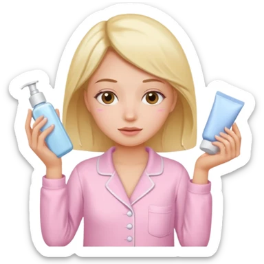 woman doing skin care in baby pink pijamas  sticker