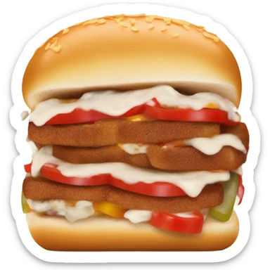 a chopped cheese with peppers, onions, mayo and ketchup on a roll sticker