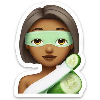 girl straight out of the shower with her hair wrapped up in a towel with cucumbers on her eyes sticker
