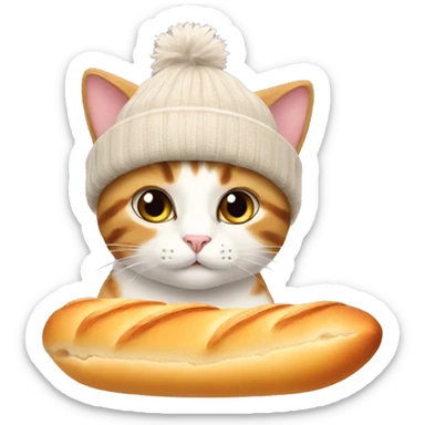 cat in a beanie with a baguette  sticker