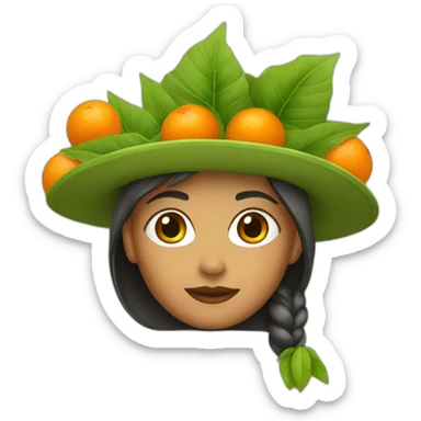 woment with mandarine leaves hat sticker