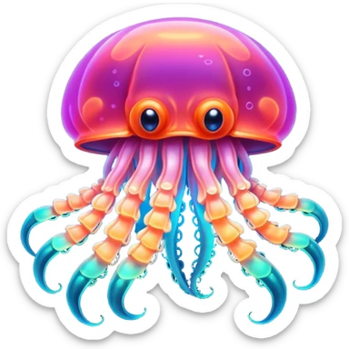 Neon glowing jellyfish-crab-squi sticker