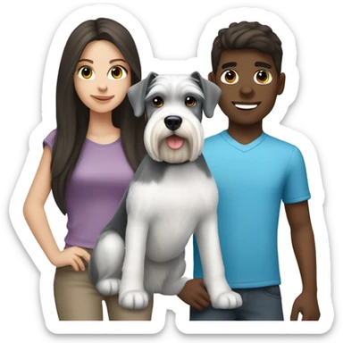 White brunette girl with white brunette boy with a mini schnauzer  sticker