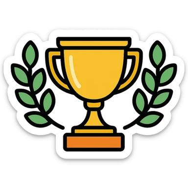 trophy color icon with laurel leaves sticker