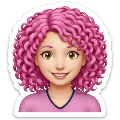 woman with pink curly hair sticker