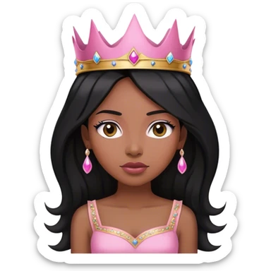 Crown black women with long hair pink dress pink crown facing forward black hair adult woman sticker