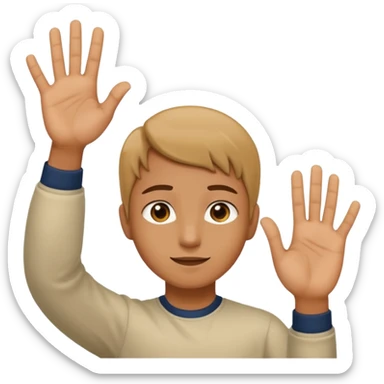 Someone putting up their hand at there help on the left hand put a 6 and the right hand put 7 sticker