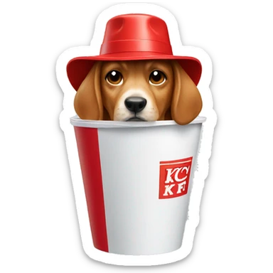 Dog with kfc bucket as a hat sticker