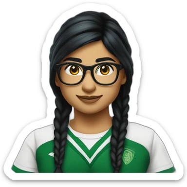 Mia Khalifa black braid white tshirt green sleeves slytherin logo sticker