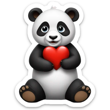 A panda holding a red heart sticker