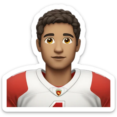 a young man with no beard and very short dark hair and brown eyes in a red ferrari jersey sticker