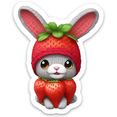 Rabbit wearing cute strawberry crochet hat sticker