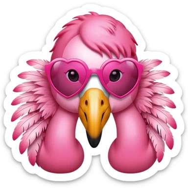 flamingo with pink heart sunglasses sticker