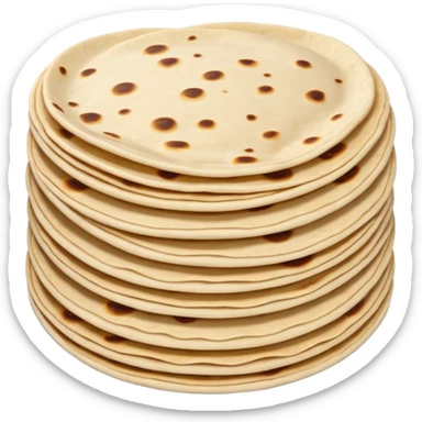 stack of 2 or 3 round soft tortillas light beige to golden color subtle brown spots cooking edges slightly irregular gently curled texture smooth pliable flour-dusted matte surface no plate no garnish no extras soft lighting subtle shadows emoji scale sticker