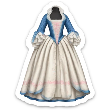 17th century gown with pink white and blue  sticker