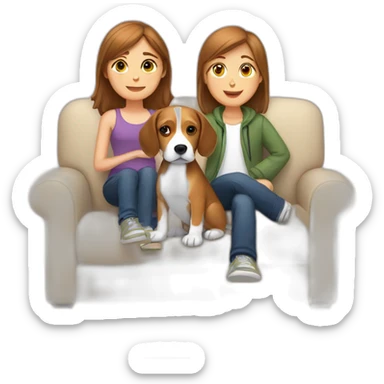 Brown hair White boy and girl and beagle Sit on couch sticker