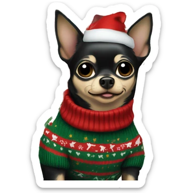 Black chihuahua with Christmas sweater  sticker