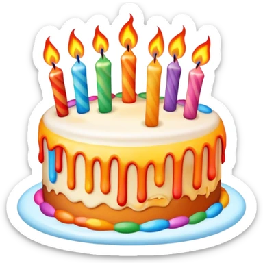 Birthday cake on fire with too many candles sticker