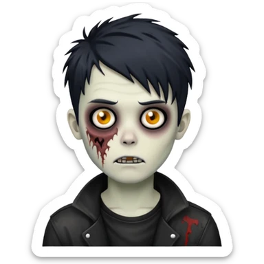 Zombie Boy with black emo messy hair and teenager aparience, black background sticker