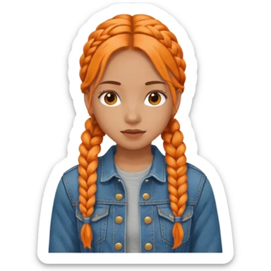 orange braids hair girl, tan skin, wear jean jacket sticker