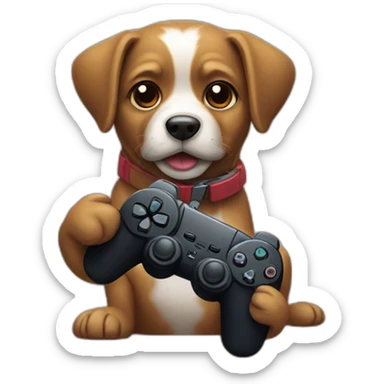 dog holding a PlayStation controller sticker