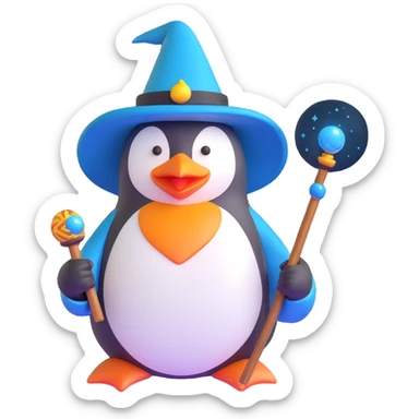 penguin wizard with magic staff and wizard hat sticker