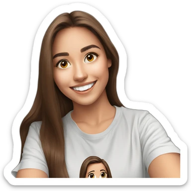 Spaniard Teenager girl long Brown straight hair funny face smiling taking selfie nike t shirt sticker