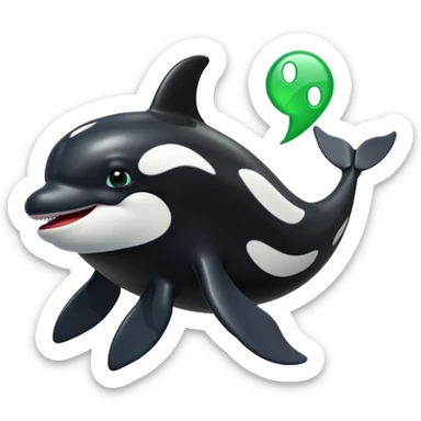 3d Cartoon orca with a green tick icon next to it sticker