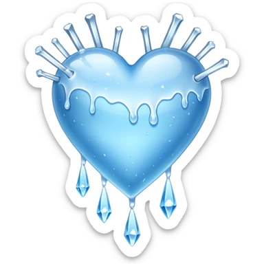 An ice blue heart with frost spidering across it and icecyles dripping from it sticker