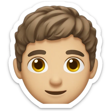 man with brown hair young face brown eyes with camera infront of his face sticker