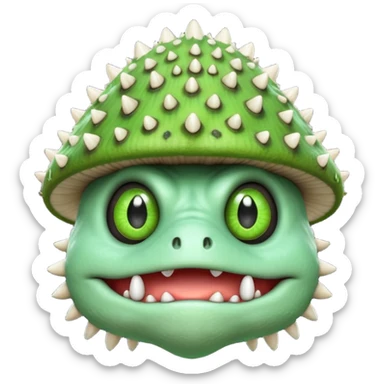 poisonous mushroom monster portrait, head and shoulders only, animal-like creature, mushroom cap head with spikes, toxic green glow, beast-like eyes, furry neck details, monstrous but cute fantasy vibe, 3D cartoon, mobile game icon style, clean background, no text, no watermark

 sticker