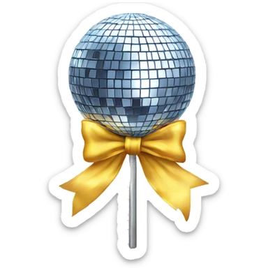 A disco ball with a bow on top sticker