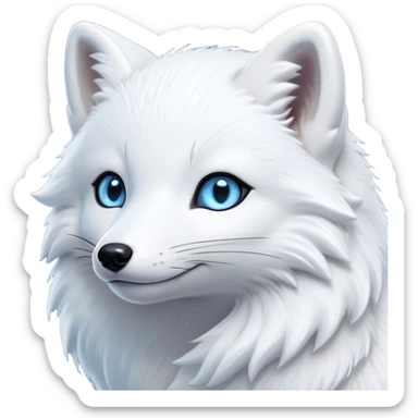 Cinematic Noble Arctic Fox Portrait Emoji, Poised and regal, with a compact, agile build and a luxurious, pure white Fur accented by a subtle hint of icy blue, deep-set soulful piercing eyes, Simplified yet sharp and sophisticated features, highly detailed, glowing with a soft, dignified glow, high shine, intelligent and cunning, stylized with an air of arctic elegance, focused and attentive, soft glowing outline, capturing the essence of a watchful and confident fox, so majestic it feels as though it could dash out of the screen with effortless authority! sticker
