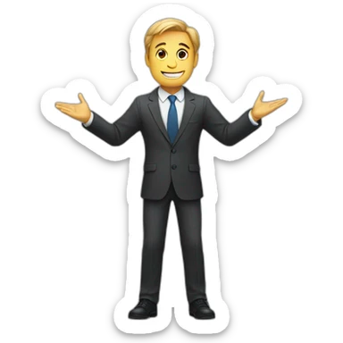 man in suit stretches his arms forward sticker