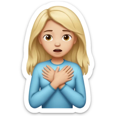 A girl with light down hair chocking with her hands on her chest  sticker