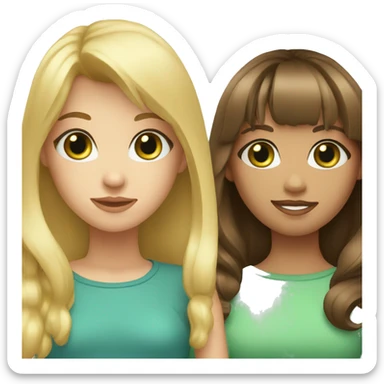 Two best friends, both with bangs, one blonde with blue eyes and the other brown hair with green eyes sticker