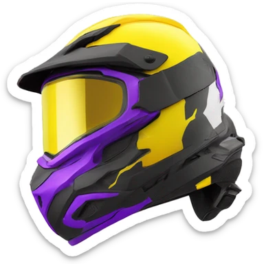luminous yellow and black dirt bike helmet with white goggles that have purple lenses sticker