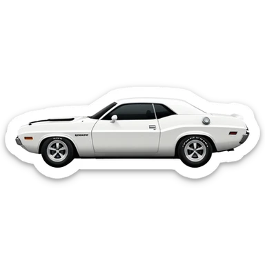 Completely white 1971 Dodge Challenger muscle car, side view, no racing stripes, pure white paint job, minimalist style, classic American muscle car from Tarantino's Death Proof movie sticker