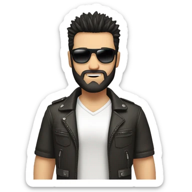 dark hair caucasian male spiky hair short on sides, black beard, perfecto, aviator sunglasses sticker