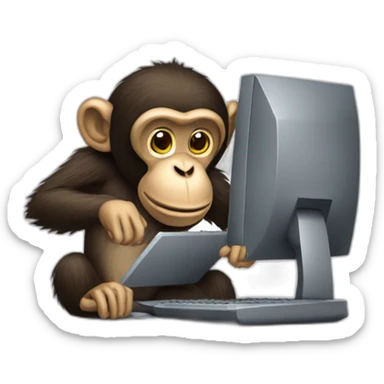 monkey using a computer with hacker text in the background sticker