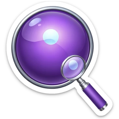 Minimal glossy purple icon of a network planet with a magnifying glass. sticker