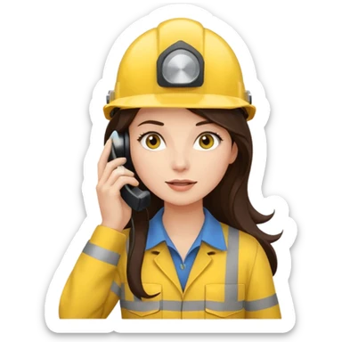 okay now do a brunette girl with long dark brown hair. rolling her eyes as she is on a phone call and is wearing a engineer helmet  sticker